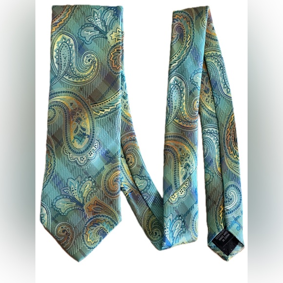 Teal Paisley Stacy Adams Necktie & Pocket Square [handkerchief] Combo - Picture 4 of 5